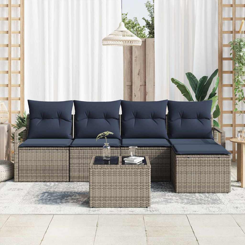 Ensemble de Canapés avec coussin 6 pcs Gris polyrotin
