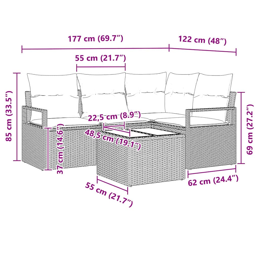 Ensemble de Canapés 5 pcs Marron polyrotin