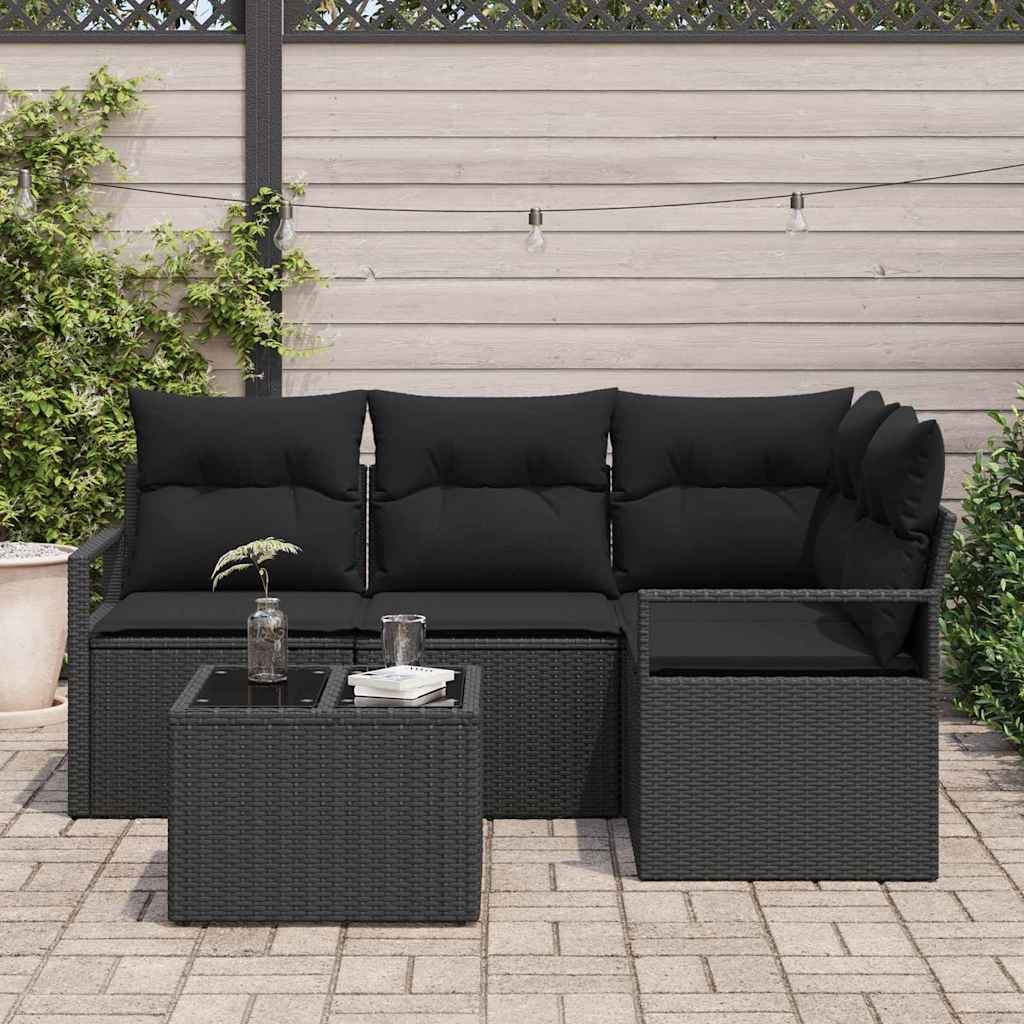 Ensemble de Canapés 5 pc Noir polyrotin