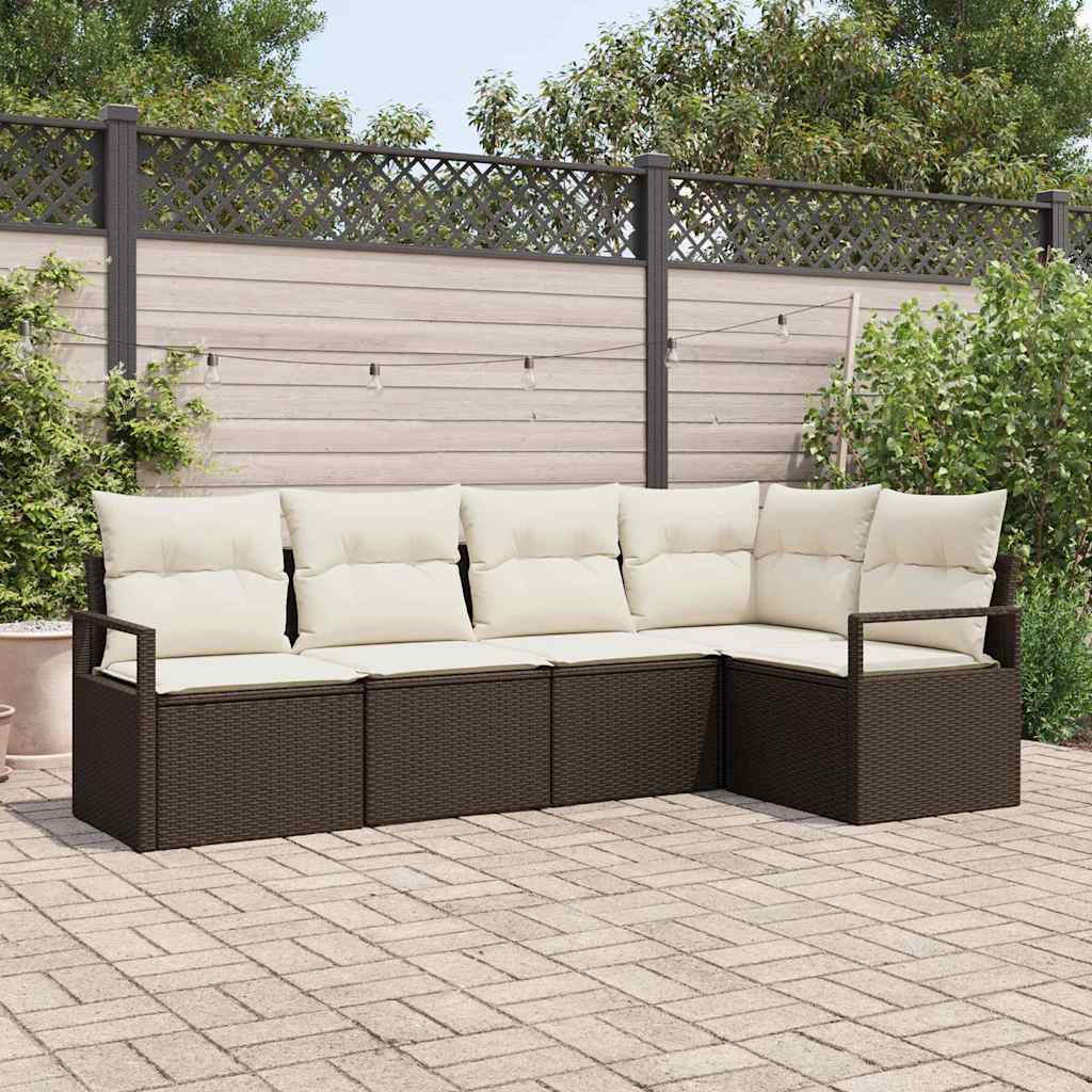Ensemble de Canapés avec coussin 5 pcs Marron polyrotin