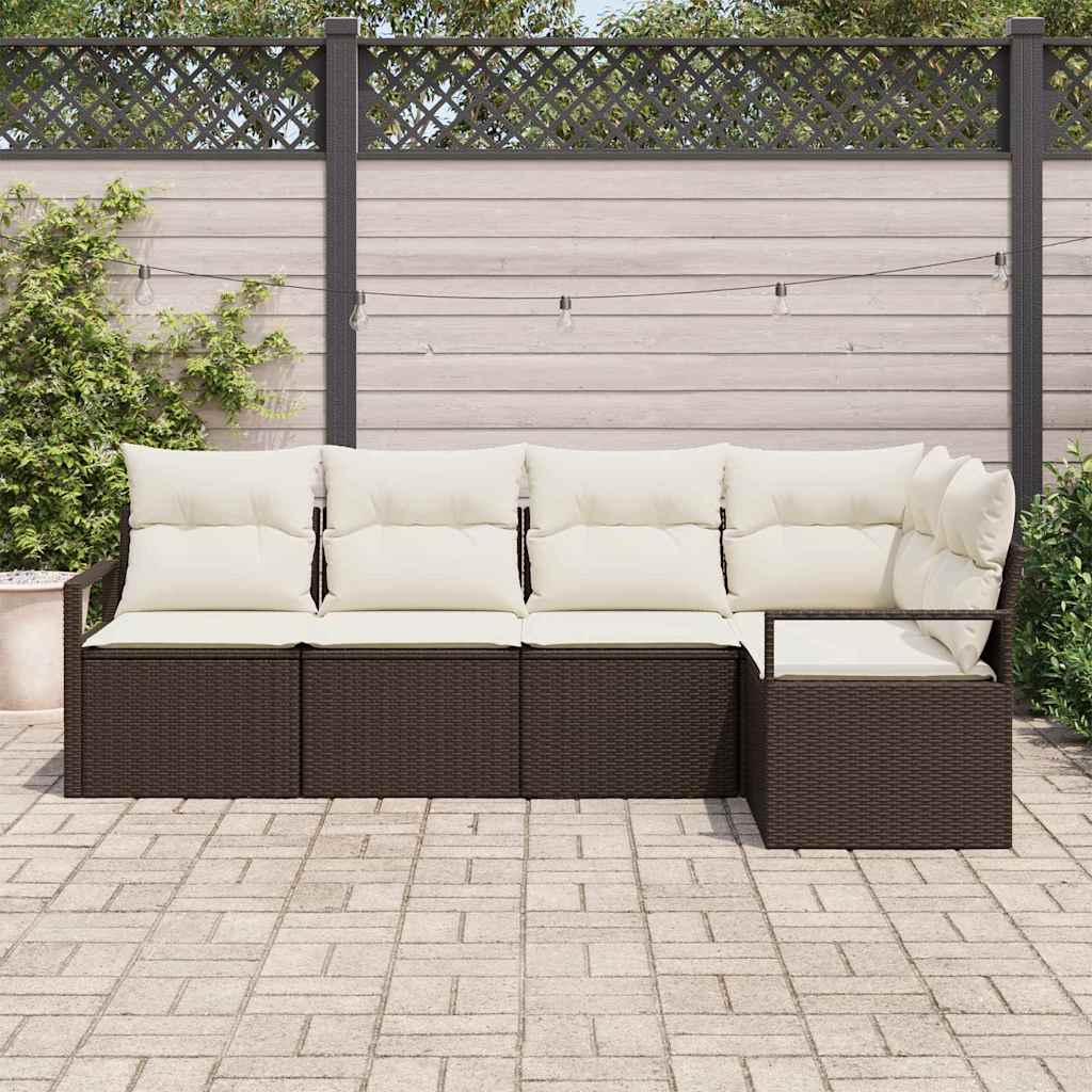 Ensemble de Canapés avec coussin 5 pcs Marron polyrotin