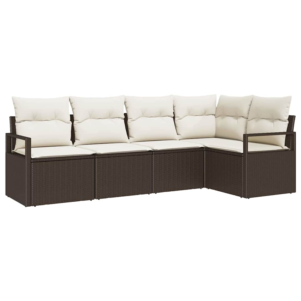 Ensemble de Canapés avec coussin 5 pcs Marron polyrotin