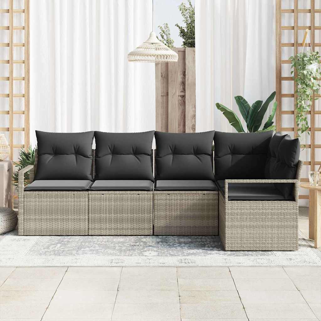 Ensemble de Canapés avec coussin 5 pcs Gris clair polyrotin
