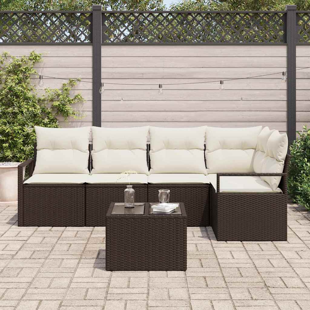 Ensemble de Canapés avec coussin 6 pcs Marron polyrotin