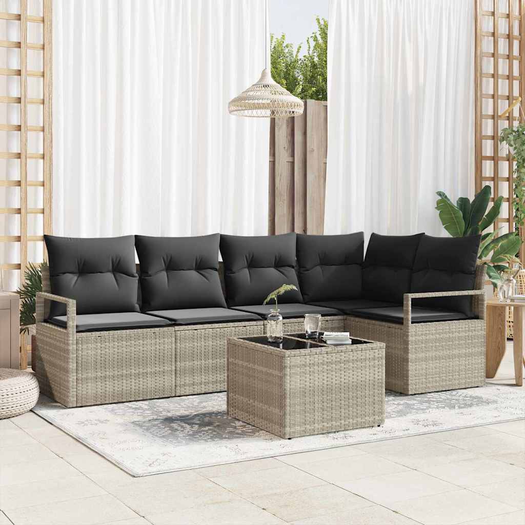 Ensemble de Canapés avec coussin 6 pcs Gris clair polyrotin
