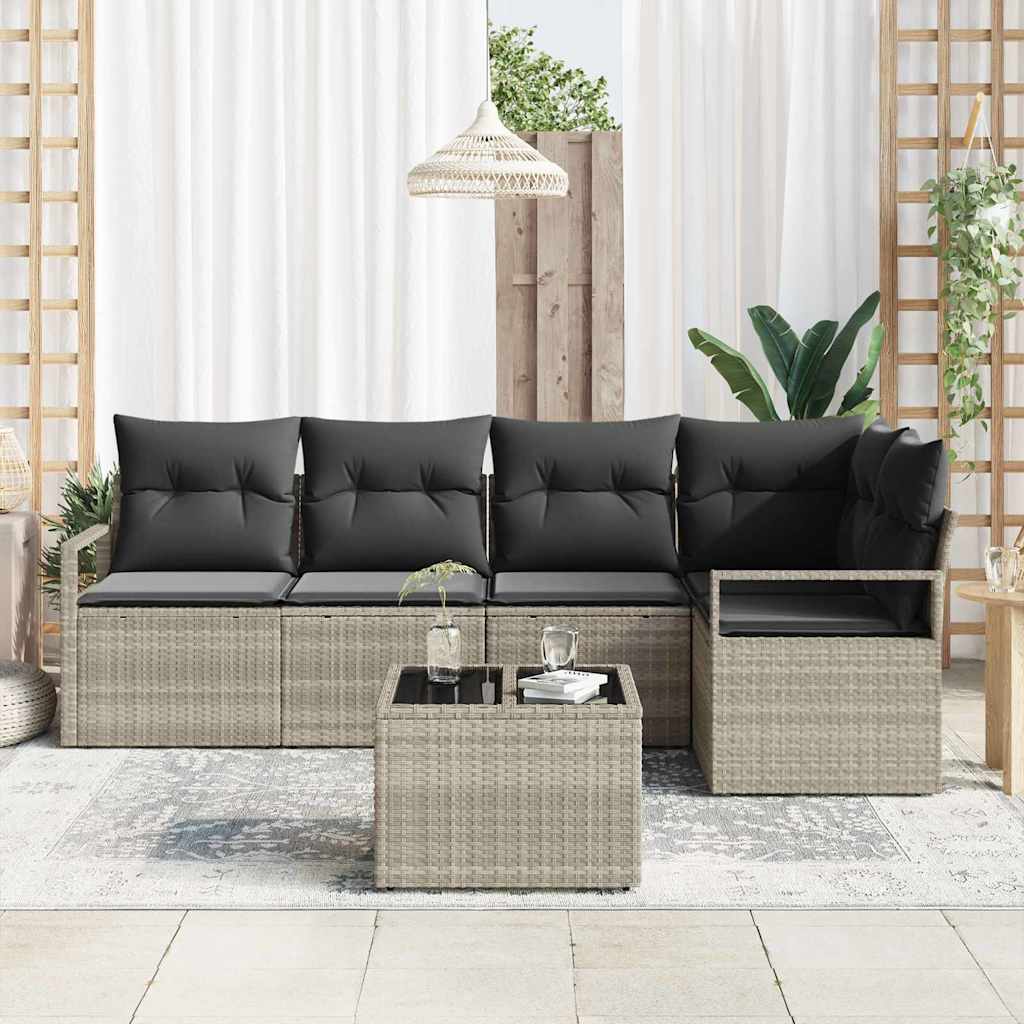 Ensemble de Canapés avec coussin 6 pcs Gris clair polyrotin