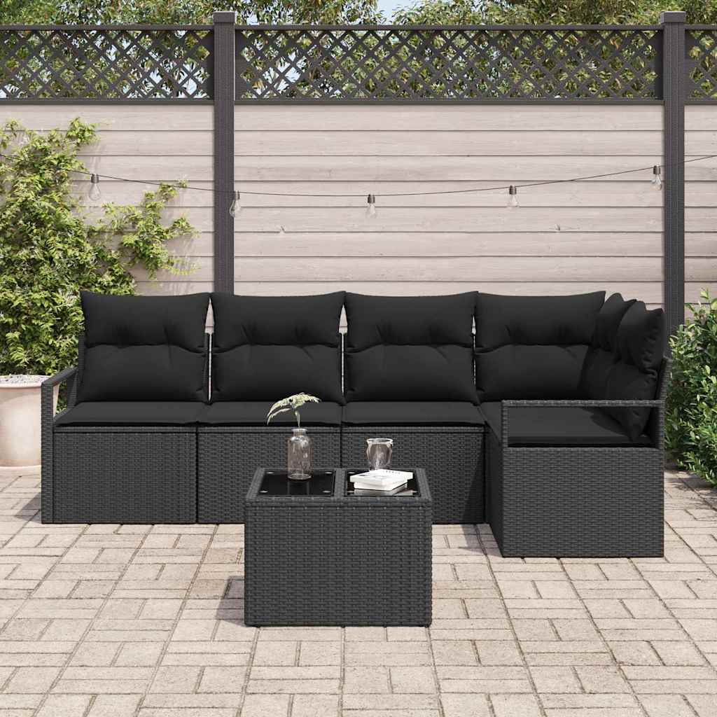 Ensemble de Canapés avec coussin 6 pcs Noir polyrotin
