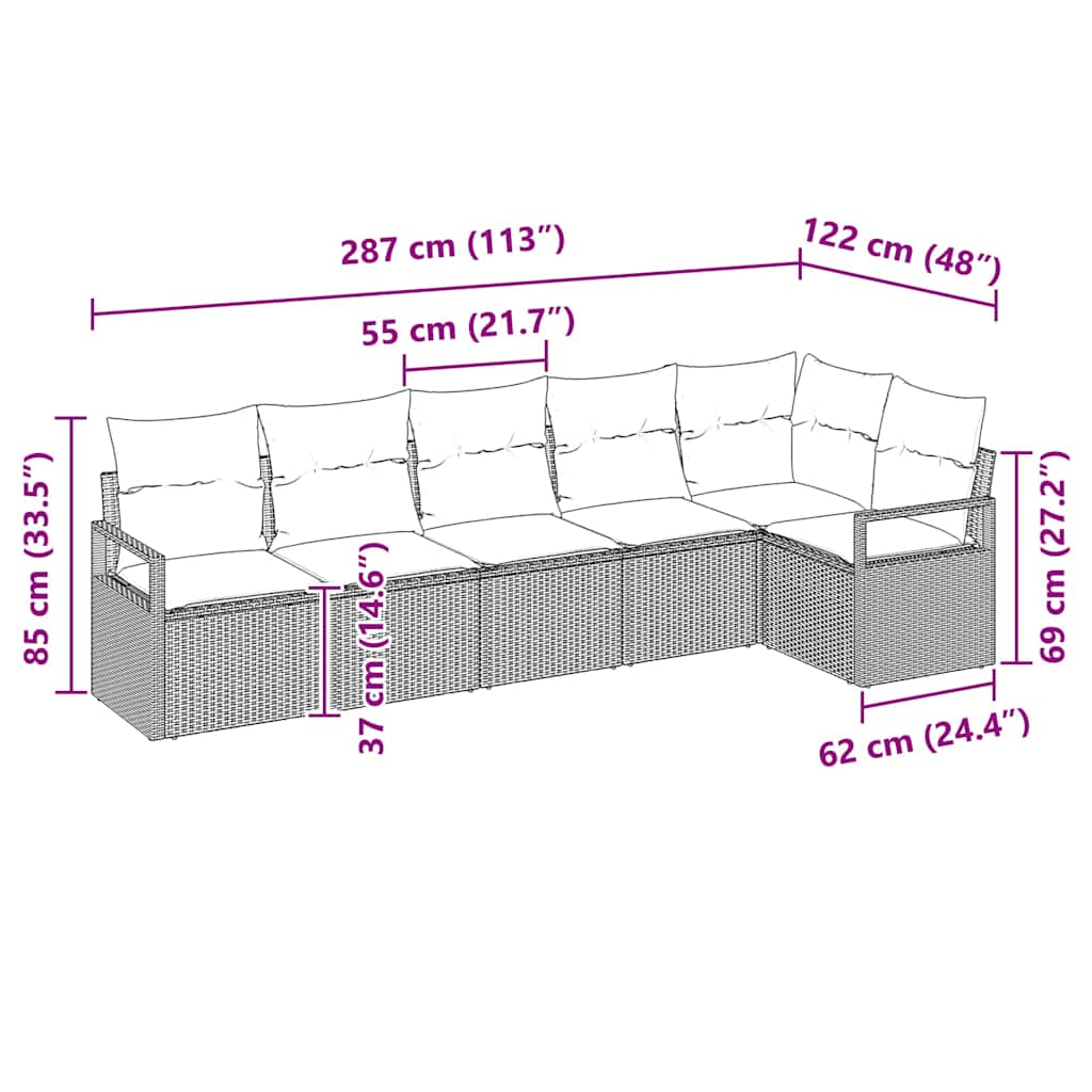 Ensemble de Canapés 6 pcs Gris polyrotin