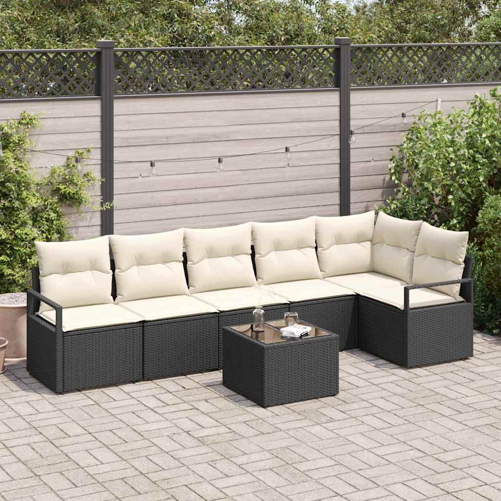 Ensemble de Canapés avec coussin 7 pcs Noir polyrotin