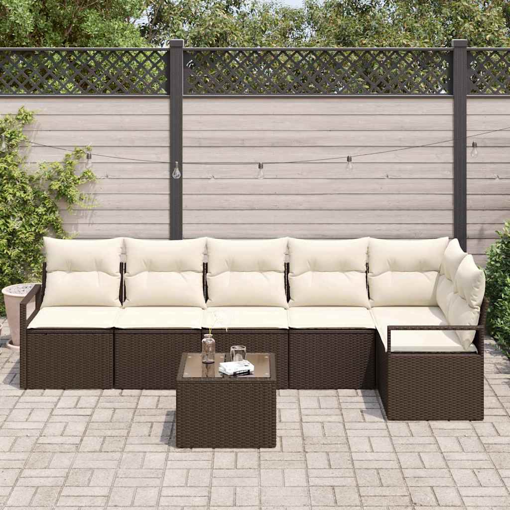 Ensemble de Canapés avec coussin 7 pcs Marron polyrotin