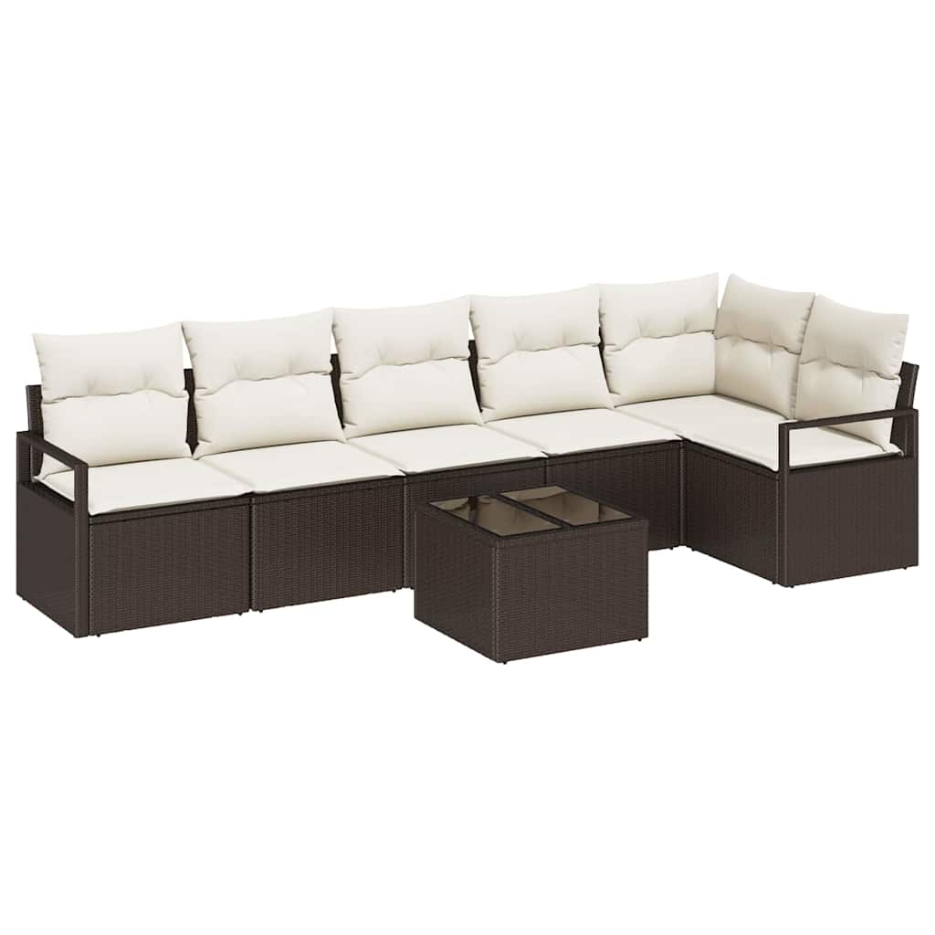 Ensemble de Canapés avec coussin 7 pcs Marron polyrotin