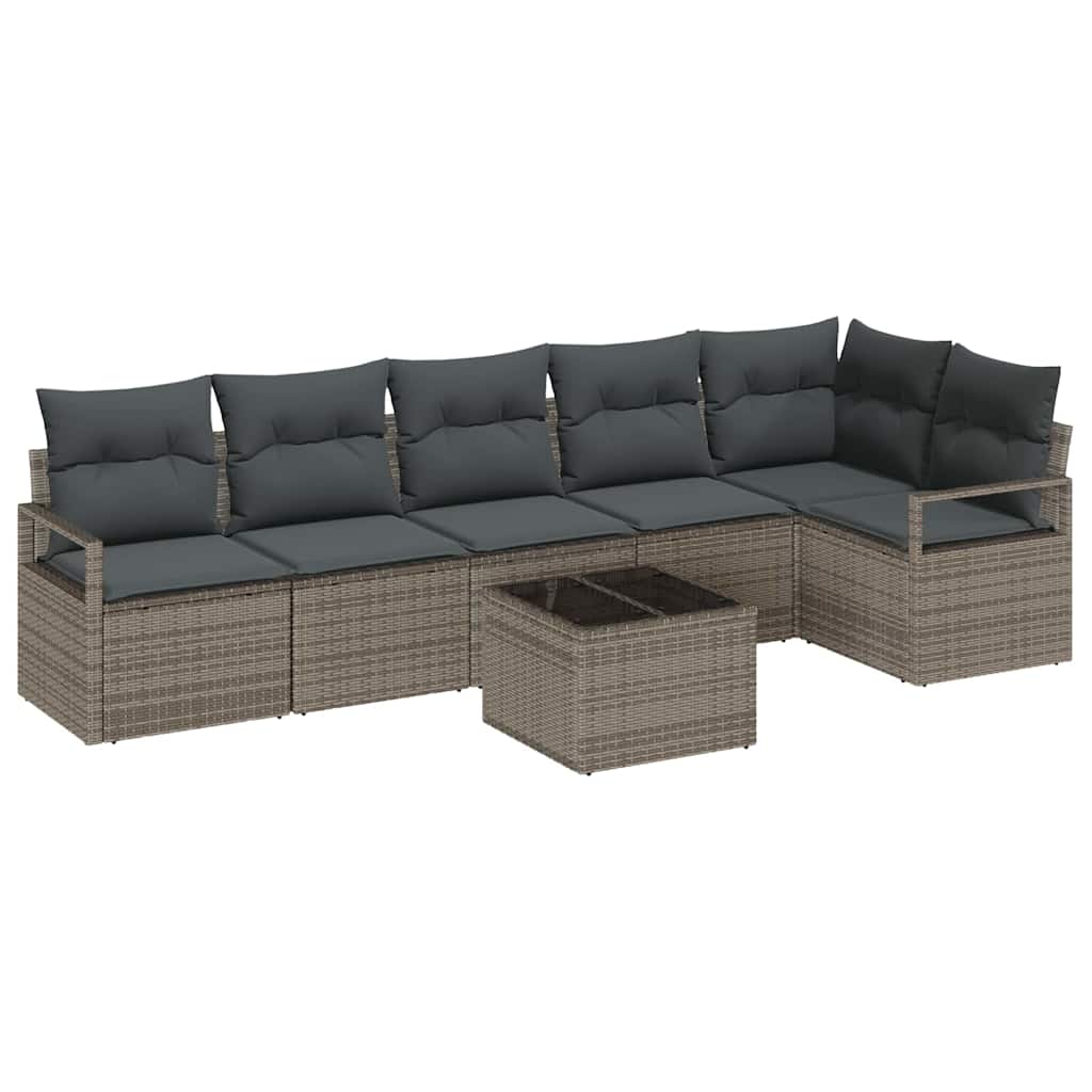 Ensemble de Canapés avec coussin 7 pcs Gris polyrotin