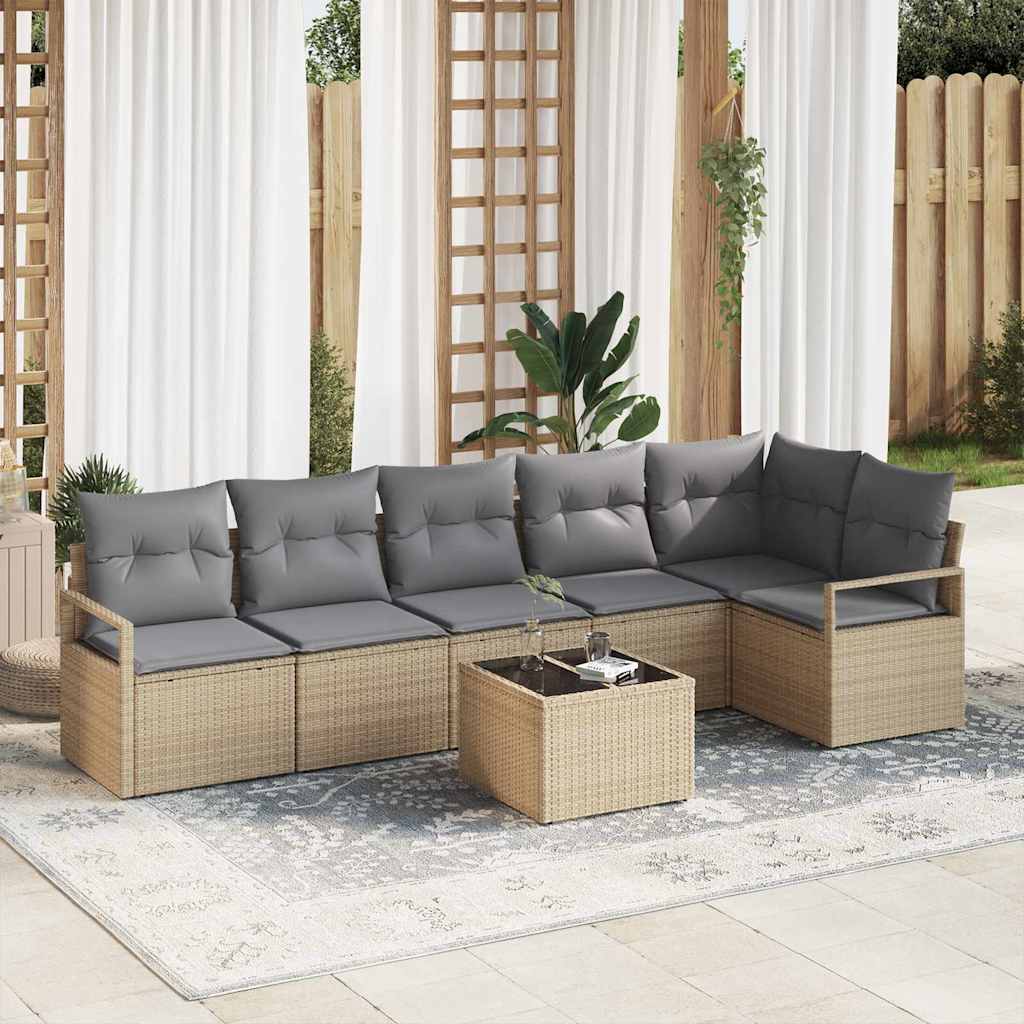 Ensemble de Canapés avec coussin 7 pcs Beige polyrotin