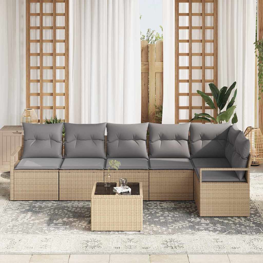Ensemble de Canapés avec coussin 7 pcs Beige polyrotin