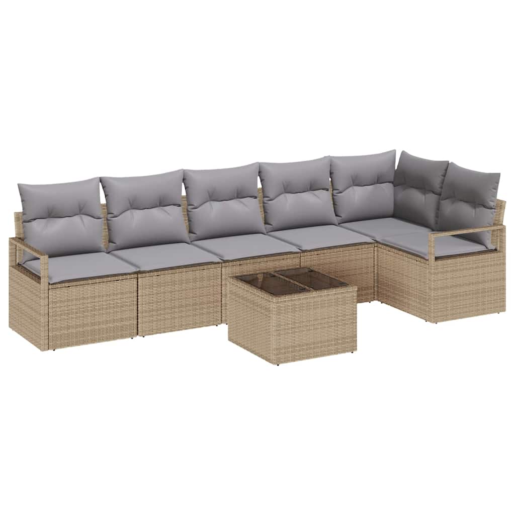 Ensemble de Canapés avec coussin 7 pcs Beige polyrotin