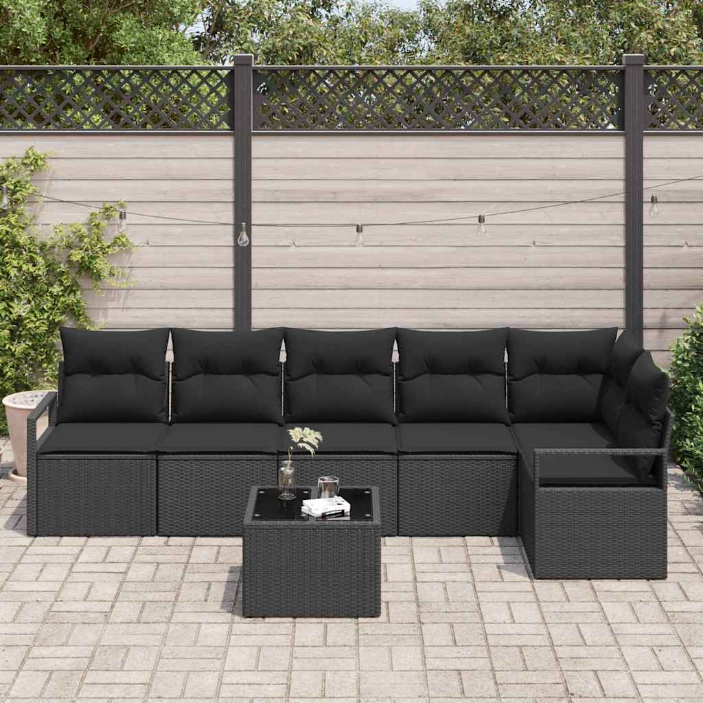 Ensemble de Canapés avec coussin 7 pcs Noir polyrotin