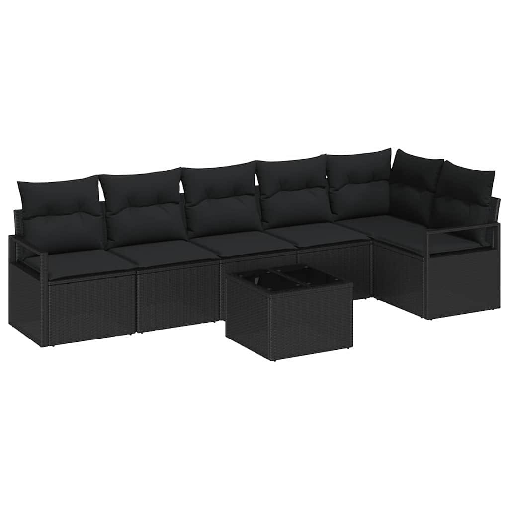 Ensemble de Canapés avec coussin 7 pcs Noir polyrotin
