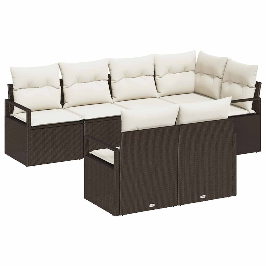 Ensemble de Canapés avec coussin 7 pcs Marron polyrotin