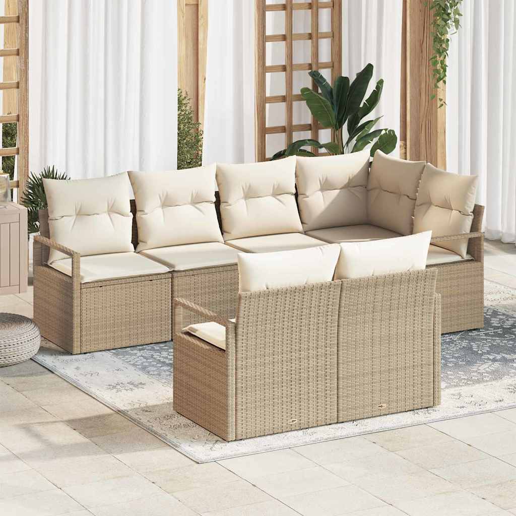 Ensemble de Canapés avec coussin 7 pcs Beige polyrotin