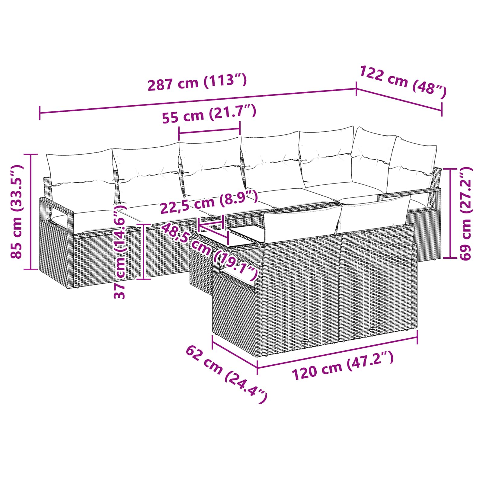 Ensemble de Canapés 9 pcs Marron polyrotin