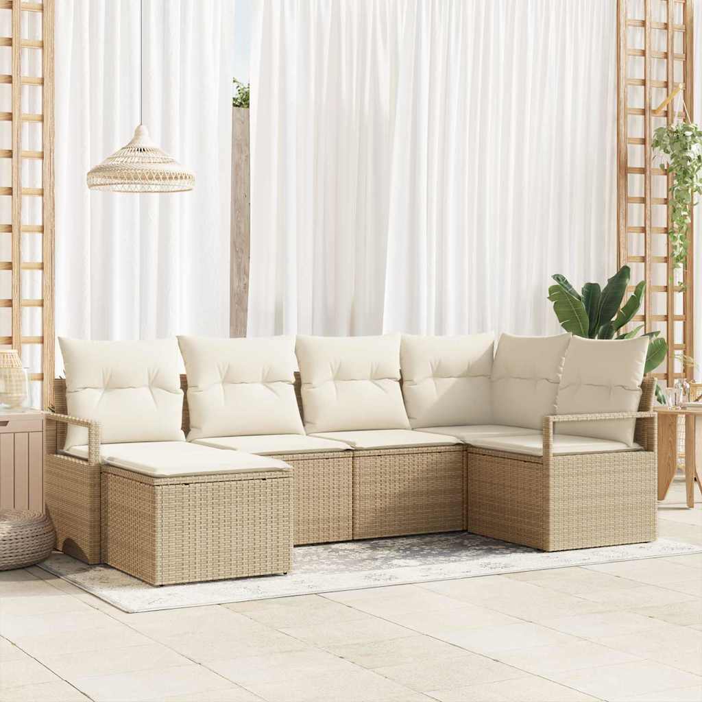 Ensemble de Canapés avec coussin 6 pcs Beige polyrotin