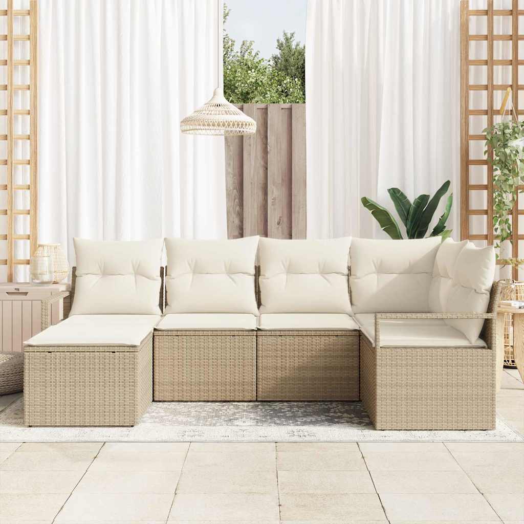 Ensemble de Canapés avec coussin 6 pcs Beige polyrotin