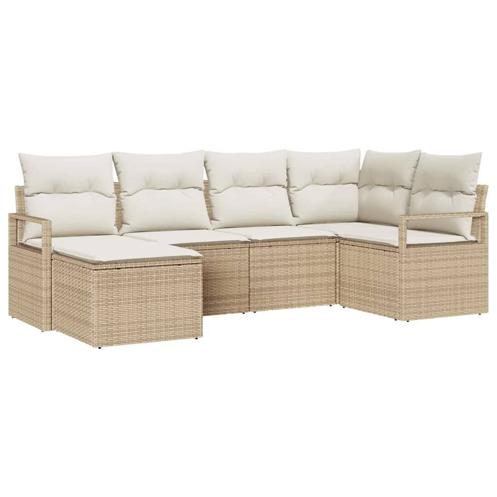 Ensemble de Canapés avec coussin 6 pcs Beige polyrotin