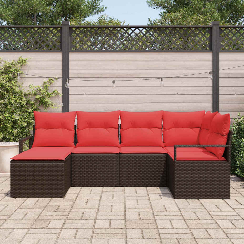 Ensemble de Canapés avec coussin 6 pcs Marron polyrotin