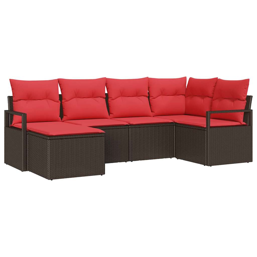 Ensemble de Canapés avec coussin 6 pcs Marron polyrotin