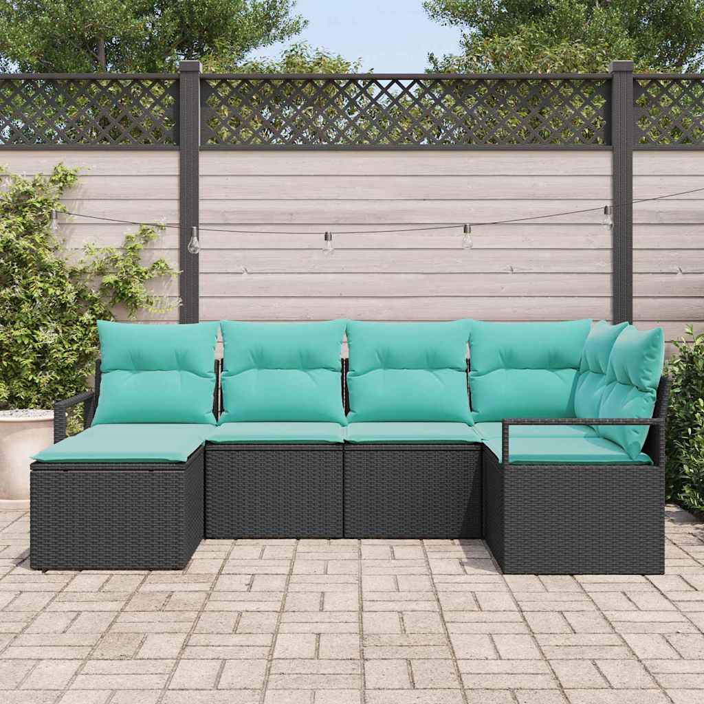 Ensemble de Canapés avec coussin 6 pcs Noir polyrotin