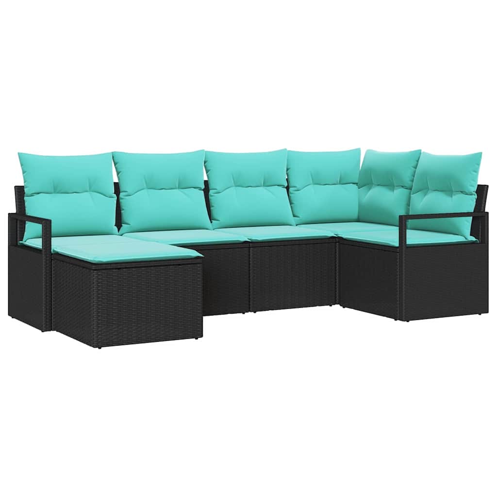 Ensemble de Canapés avec coussin 6 pcs Noir polyrotin