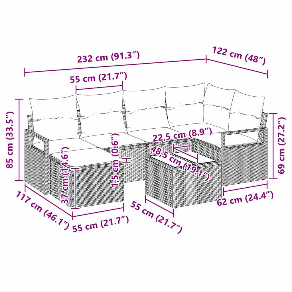 Ensemble de Canapés 7 pcs Marron polyrotin