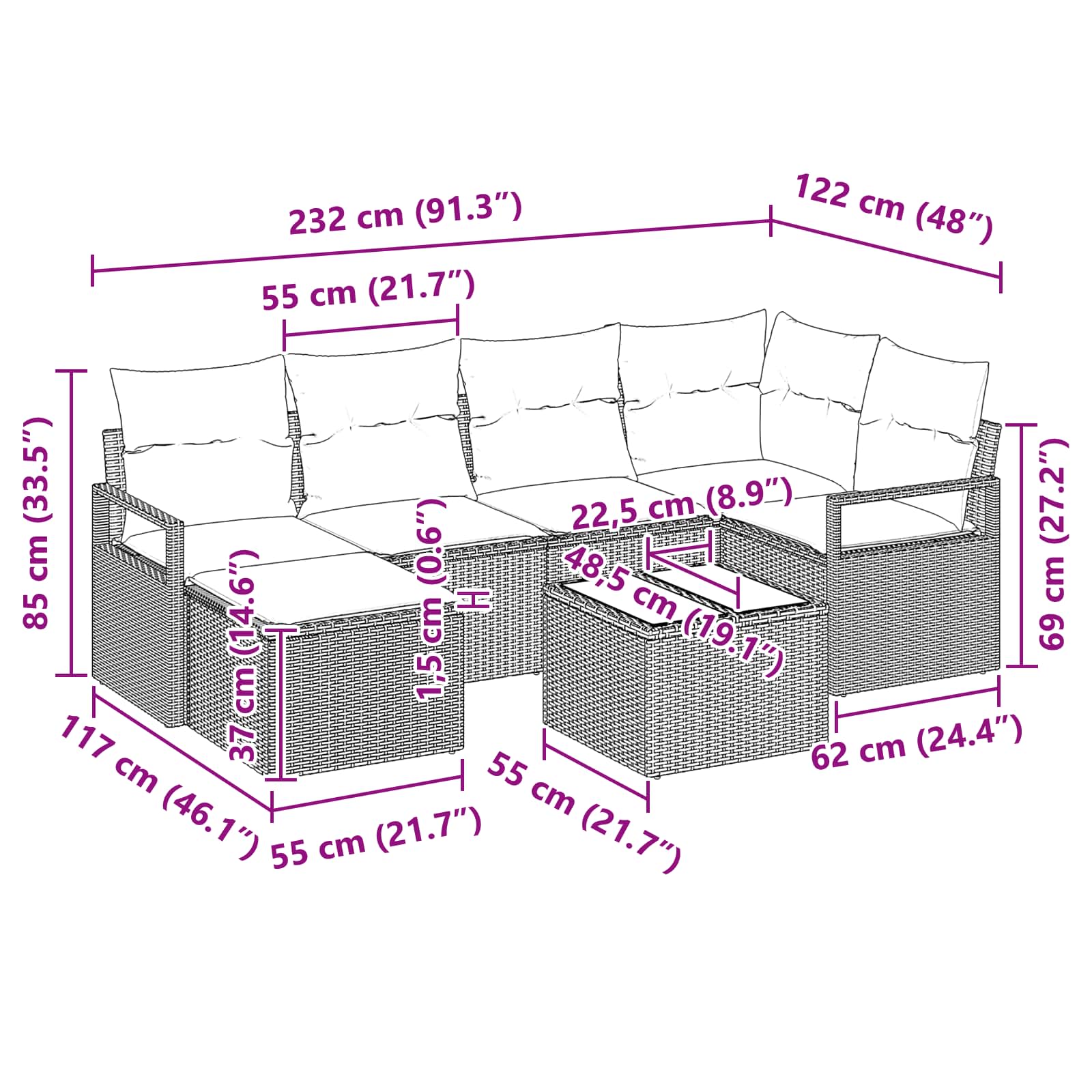 Ensemble de Canapés 7 pcs Marron polyrotin
