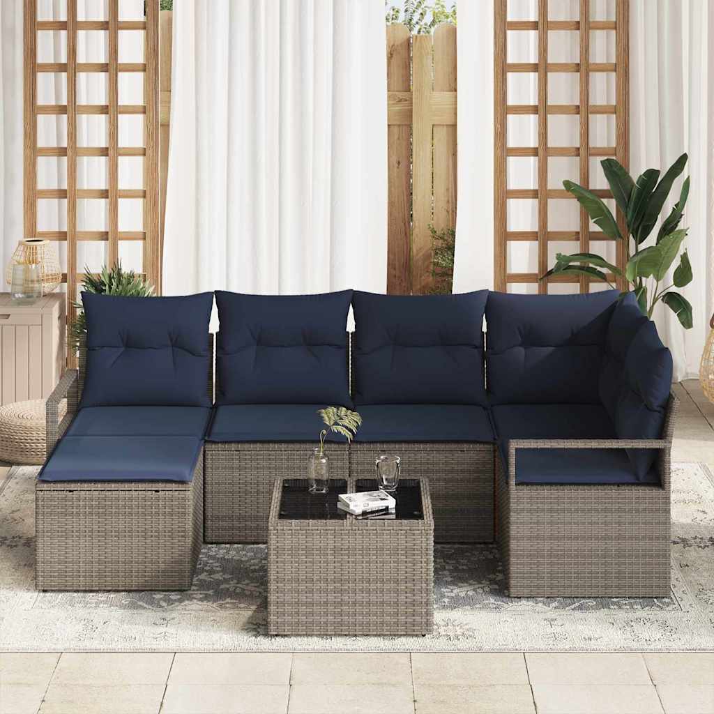 Ensemble de Canapés avec coussin 7 pcs Gris polyrotin