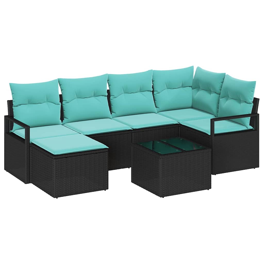Ensemble de Canapés avec coussin 7 pcs Noir polyrotin