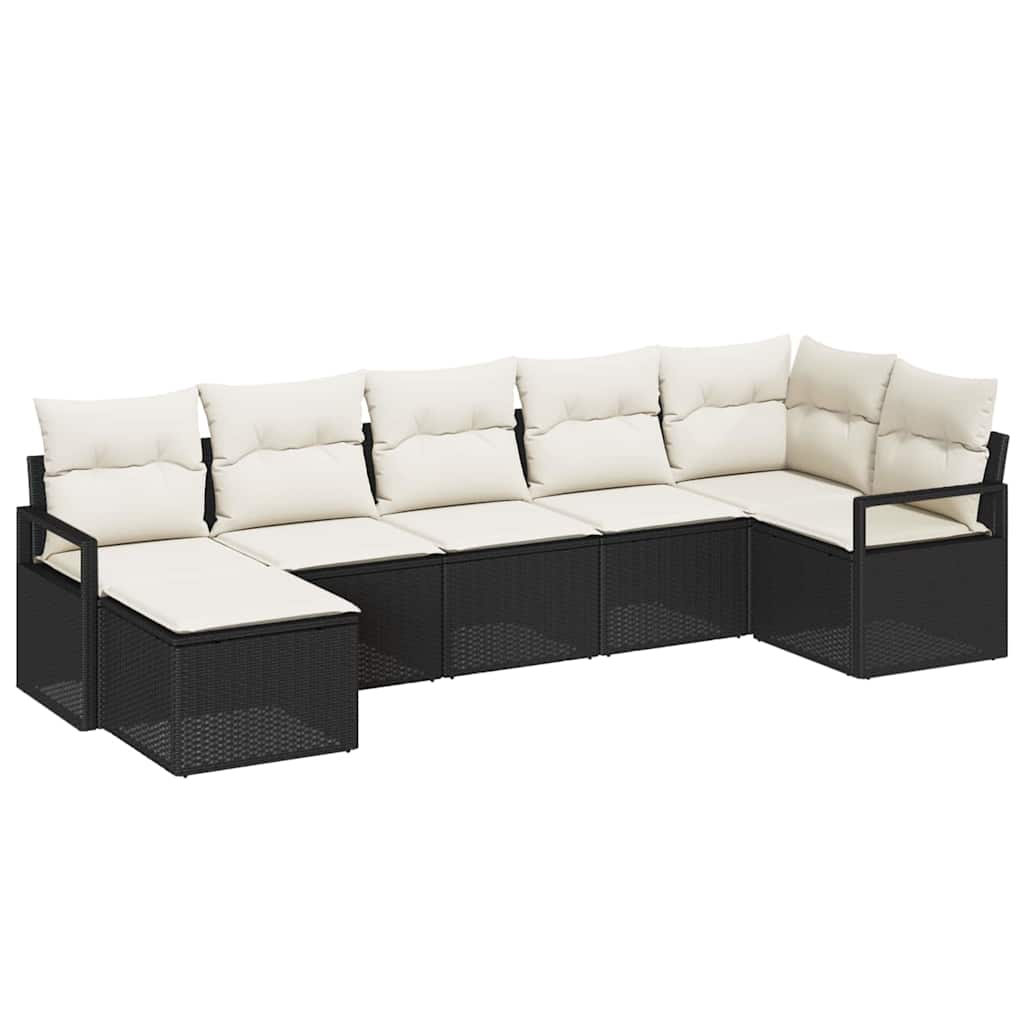 Ensemble de Canapés avec coussin 7 pcs Noir polyrotin