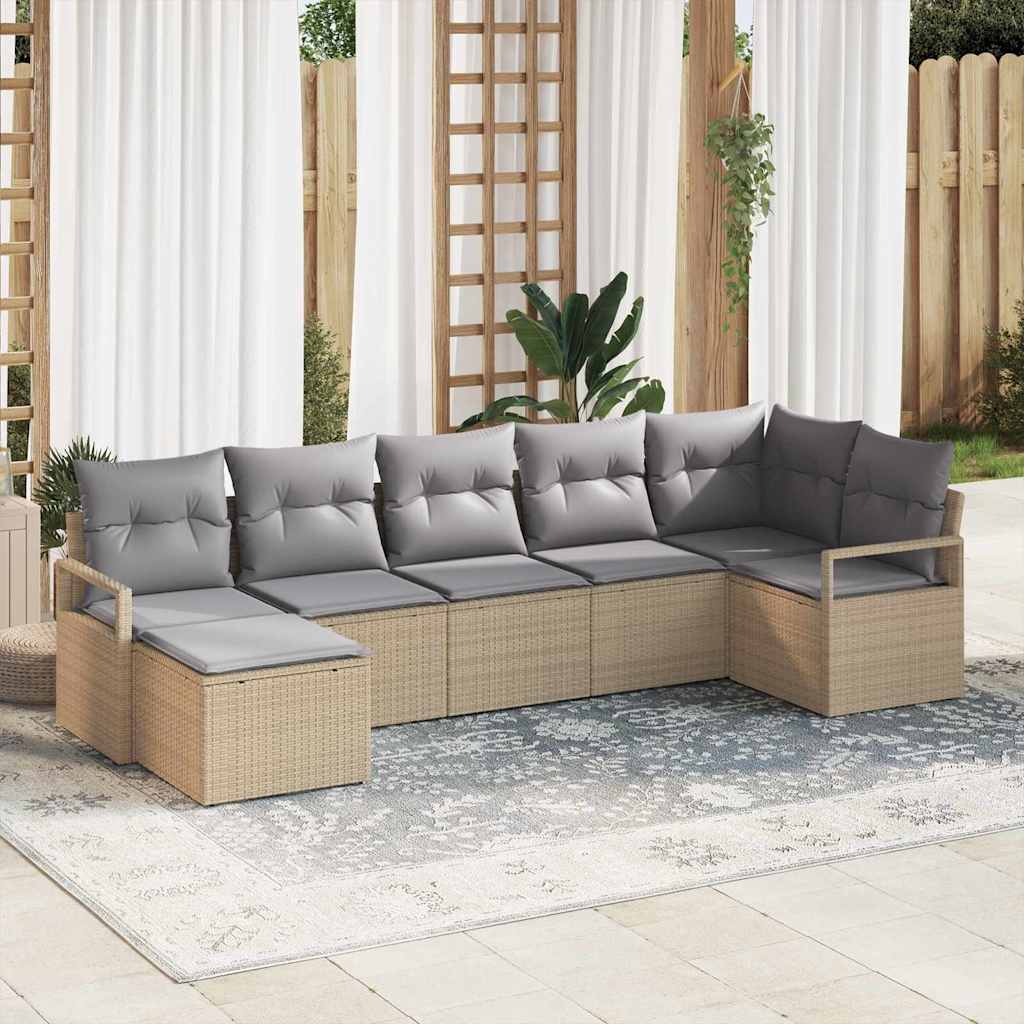Ensemble de Canapés avec coussin 7 pcs Beige polyrotin