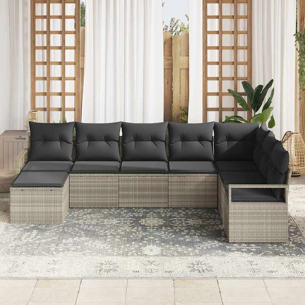 Ensemble de Canapés avec coussin 7 pcs Gris clair polyrotin