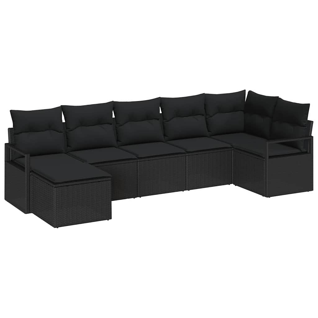 Ensemble de Canapés avec coussin 7 pcs Noir polyrotin