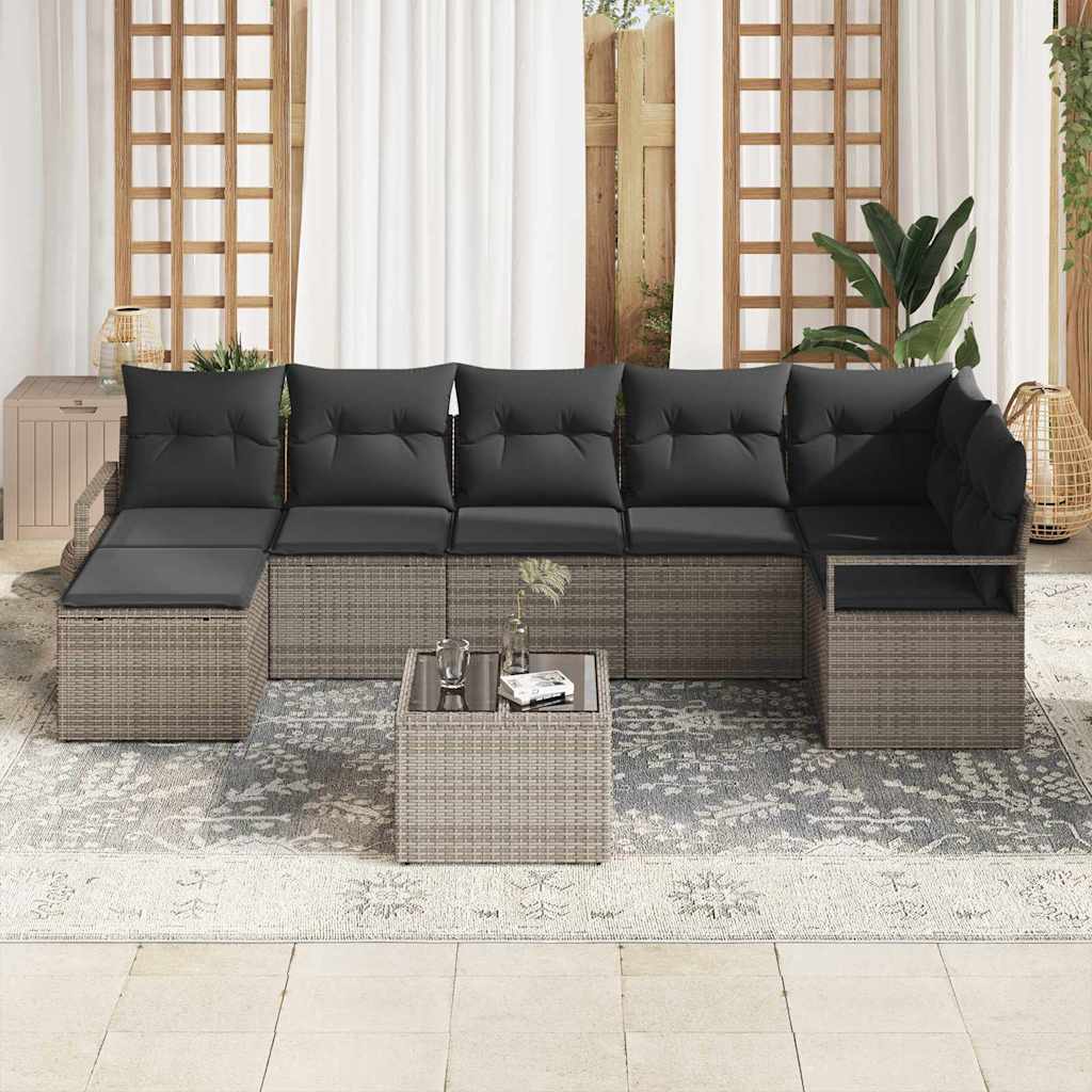 Ensemble de Canapés avec coussin 8 pcs Gris polyrotin