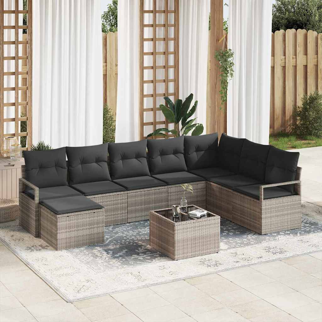 Ensemble de Canapés avec coussin 8 pcs Gris clair polyrotin