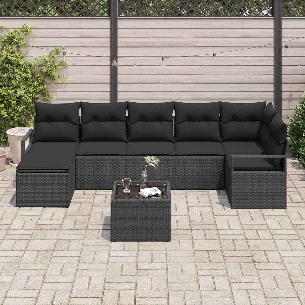 Ensemble de Canapés avec coussin 8 pcs Noir polyrotin