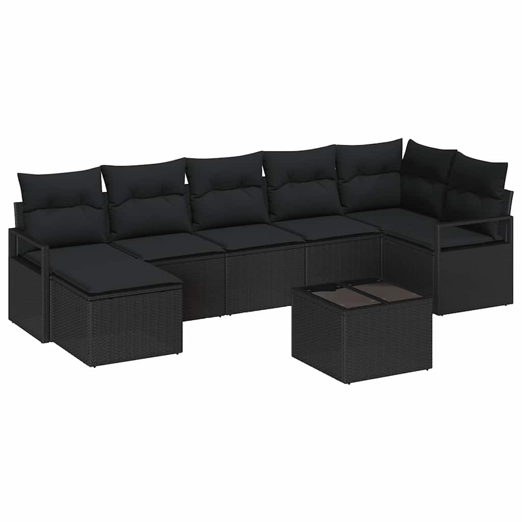 Ensemble de Canapés avec coussin 8 pcs Noir polyrotin