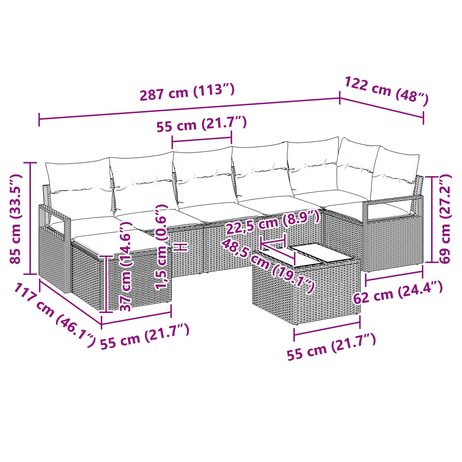 Ensemble de Canapés 8 pcs Marron polyrotin