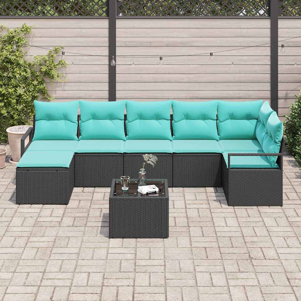 Ensemble de Canapés avec coussin 8 pcs Noir polyrotin