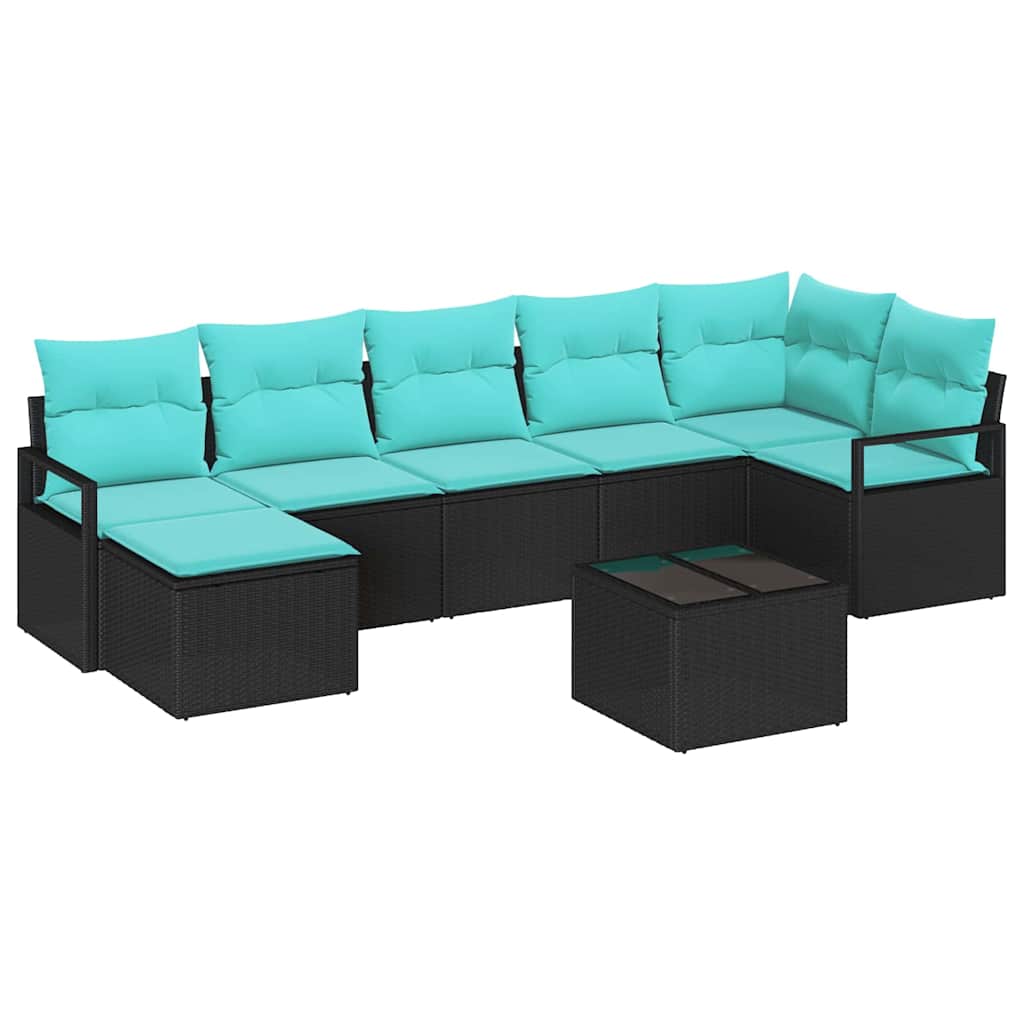 Ensemble de Canapés avec coussin 8 pcs Noir polyrotin