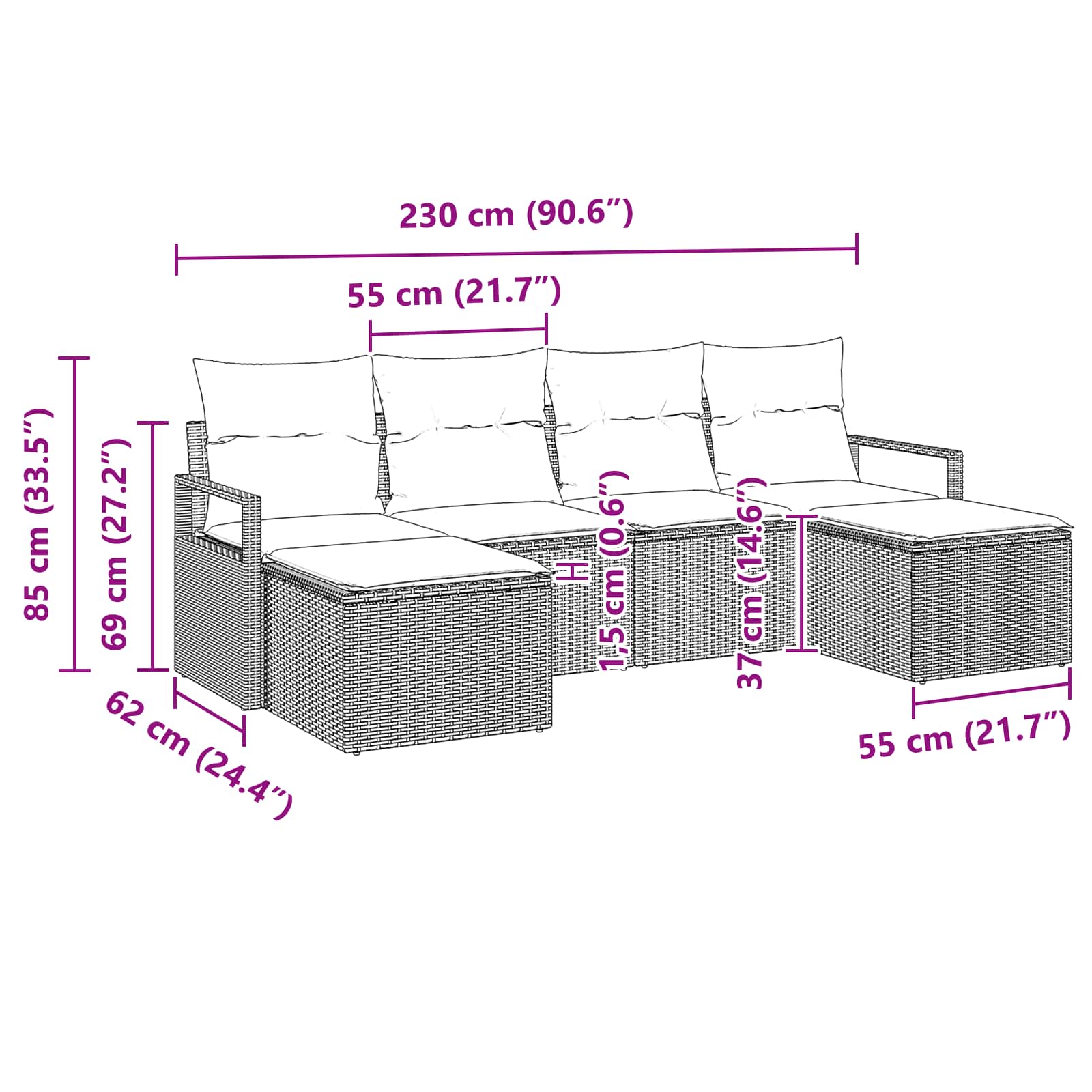 Ensemble de Canapés 6 pcs Noir polyrotin