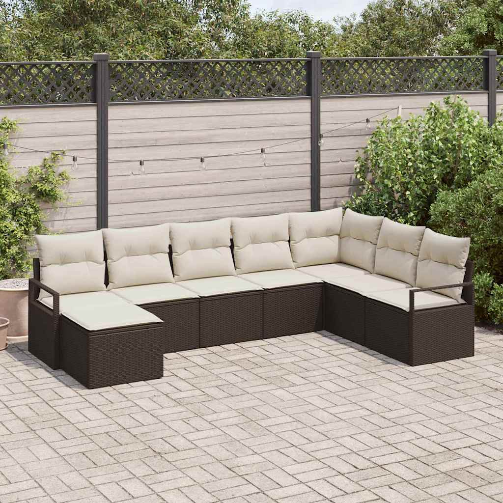 Ensemble de Canapés avec coussin 8 pcs Marron polyrotin