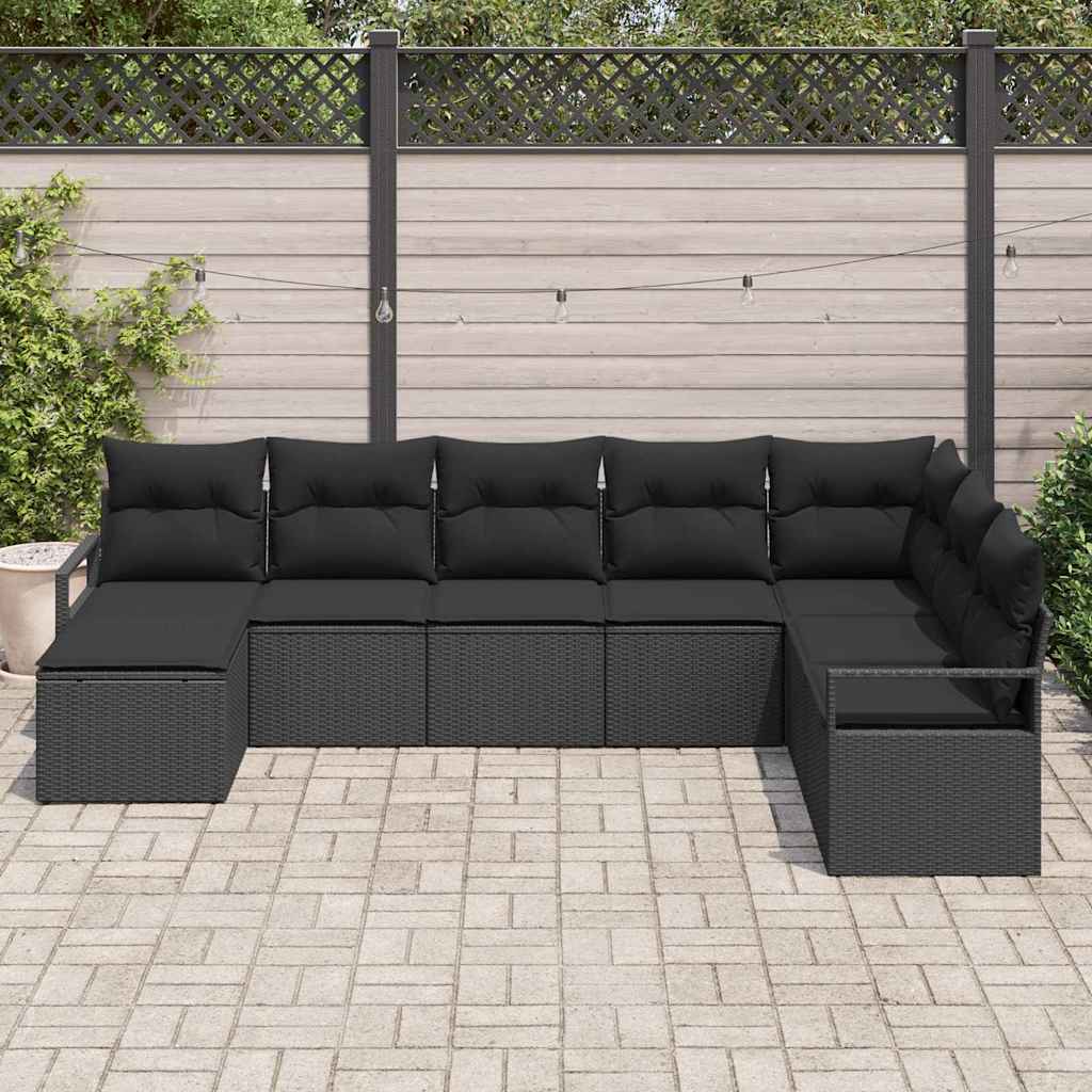 Ensemble de Canapés avec coussin 8 pcs Noir polyrotin