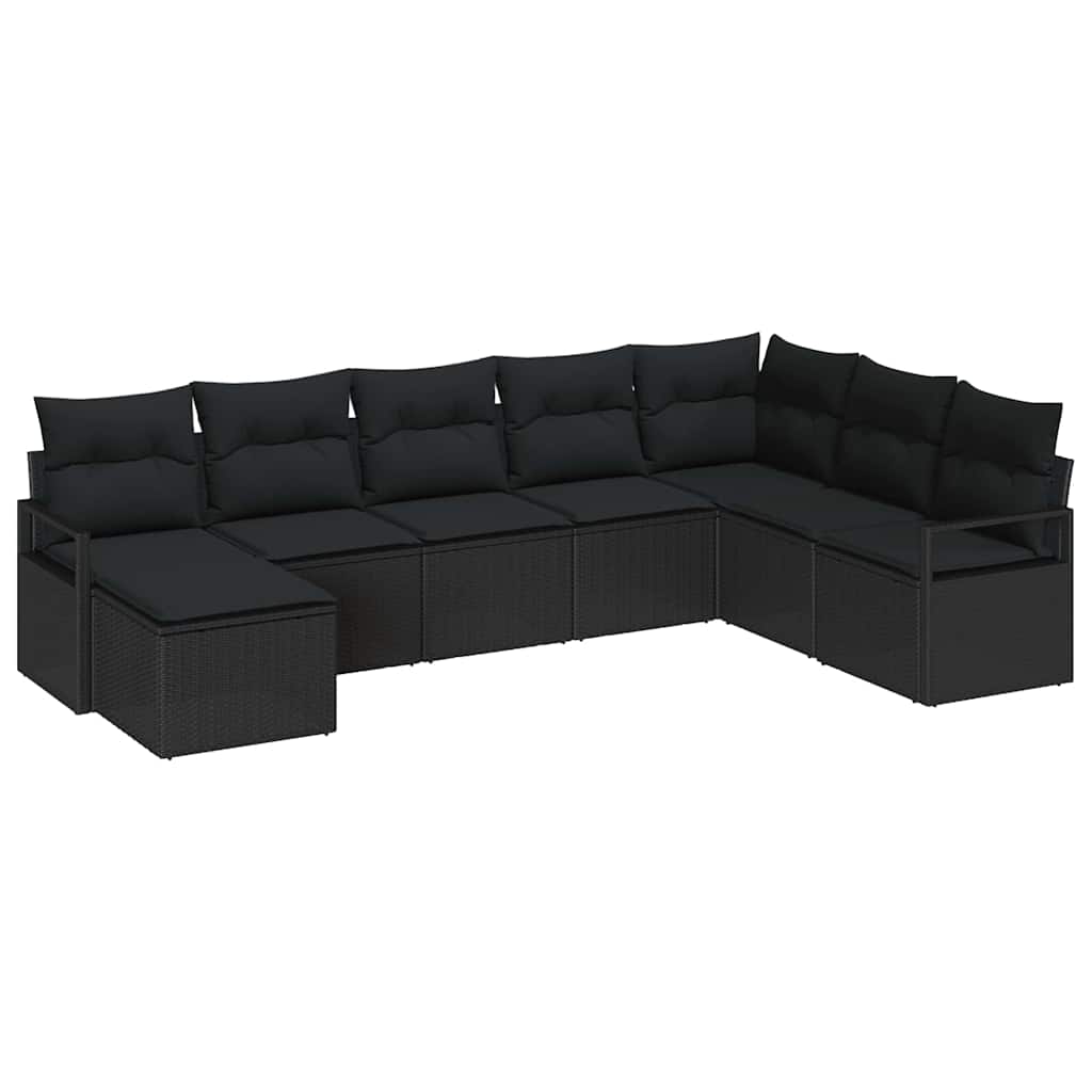 Ensemble de Canapés avec coussin 8 pcs Noir polyrotin